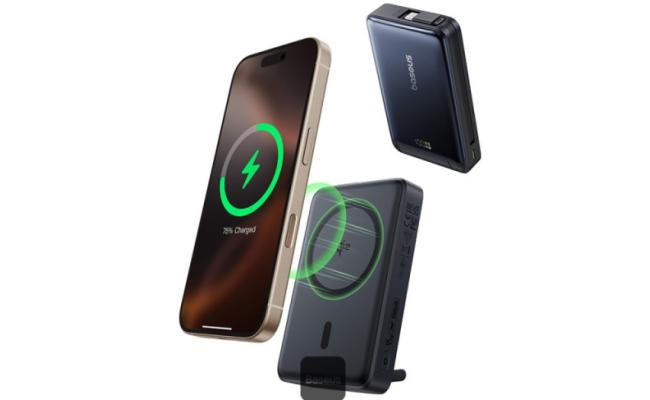 Baseus Nomos 3-in-1 10000mAh Power Bank - Qi2 Certified 15W Wireless Charger, 45W Built-In Two-Way Fast Charging Cable, Type-C Port, Kickstand - Black